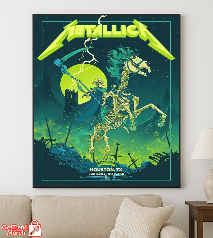 Metallica M72 Tour Canvas Poster – June 14, 2025 “Tonight in Houston” Concert Art Print, NRG Stadium by Vance Kelly - Get Trend Merch