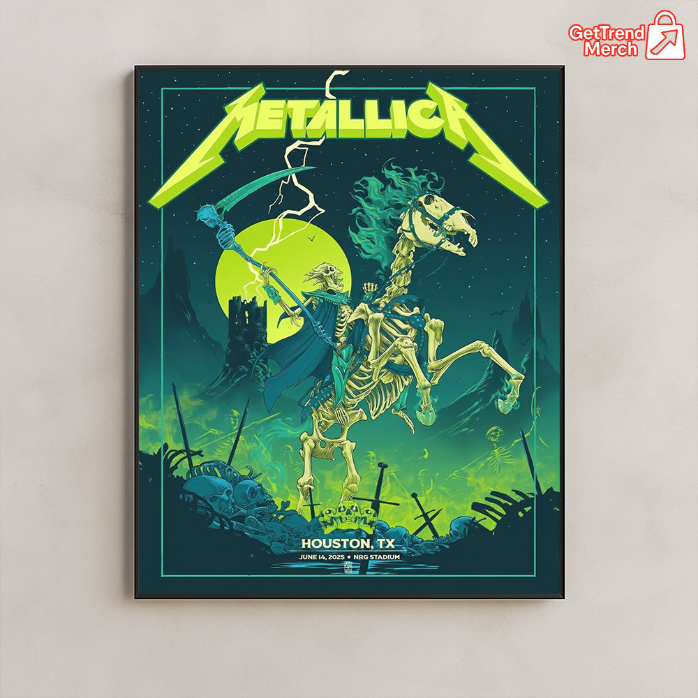 Metallica M72 Tour Canvas Poster – June 14, 2025 “Tonight in Houston” Concert Art Print, NRG Stadium by Vance Kelly - Get Trend Merch