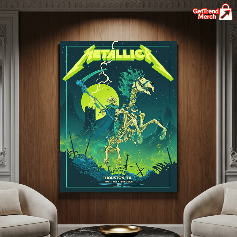 Metallica M72 Tour Canvas Poster – June 14, 2025 “Tonight in Houston” Concert Art Print, NRG Stadium by Vance Kelly - Get Trend Merch