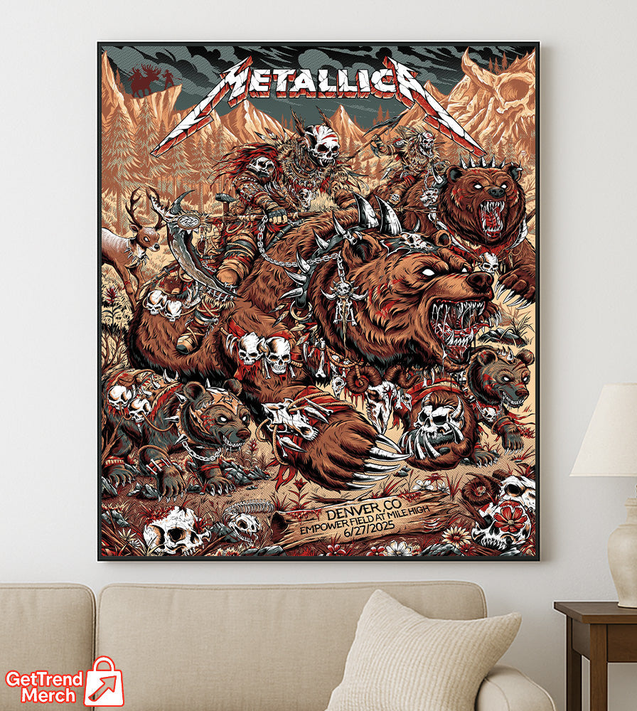 Metallica M72 World Tour – June 27, 2025 – Denver, CO – Empower Field at Mile High – Grizzly Bear War Setlist Poster Canvas Wall Art - Get Trend Merch