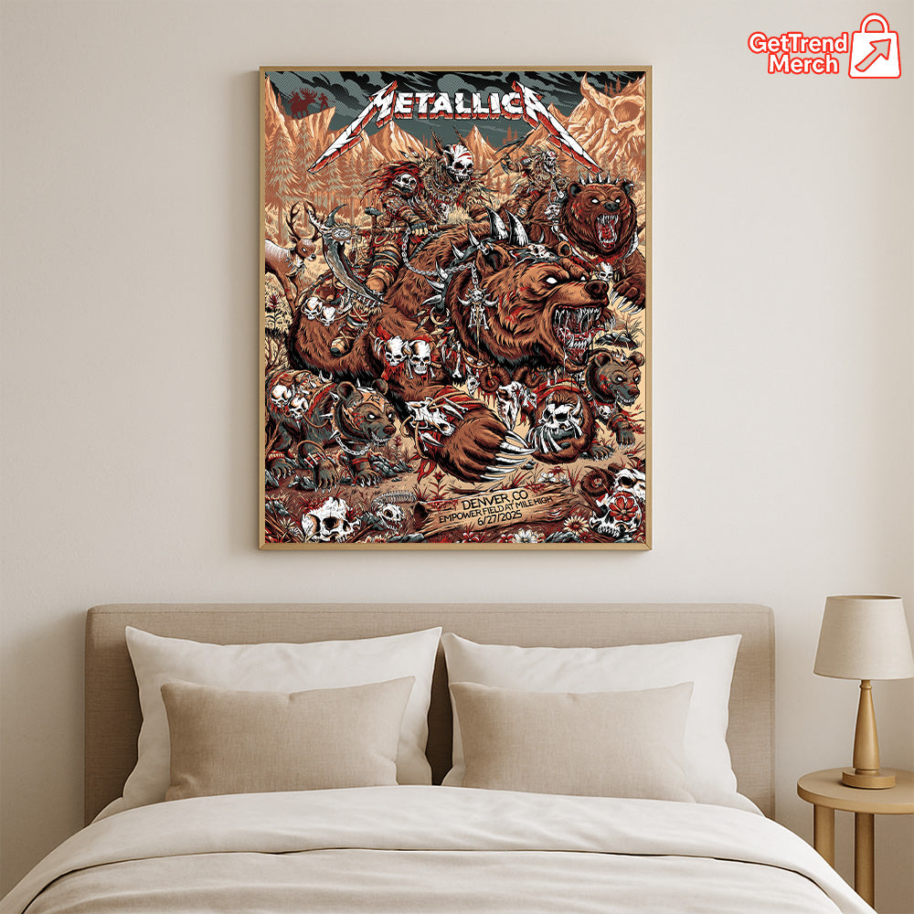 Metallica M72 World Tour – June 27, 2025 – Denver, CO – Empower Field at Mile High – Grizzly Bear War Setlist Poster Canvas Wall Art - Get Trend Merch
