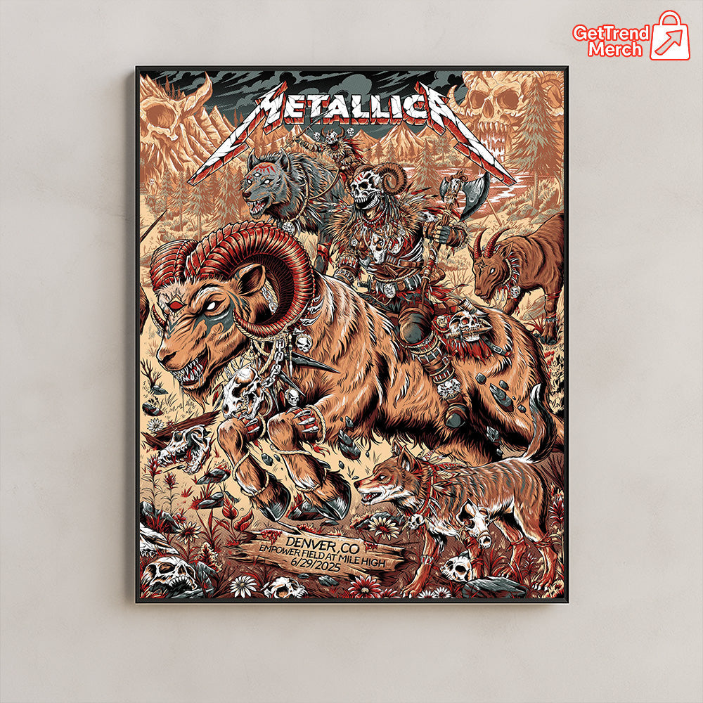 Metallica M72 World Tour – June 29, 2025 – Denver, CO – Empower Field at Mile High – Grizzly Bear War Setlist Poster Canvas Wall Art