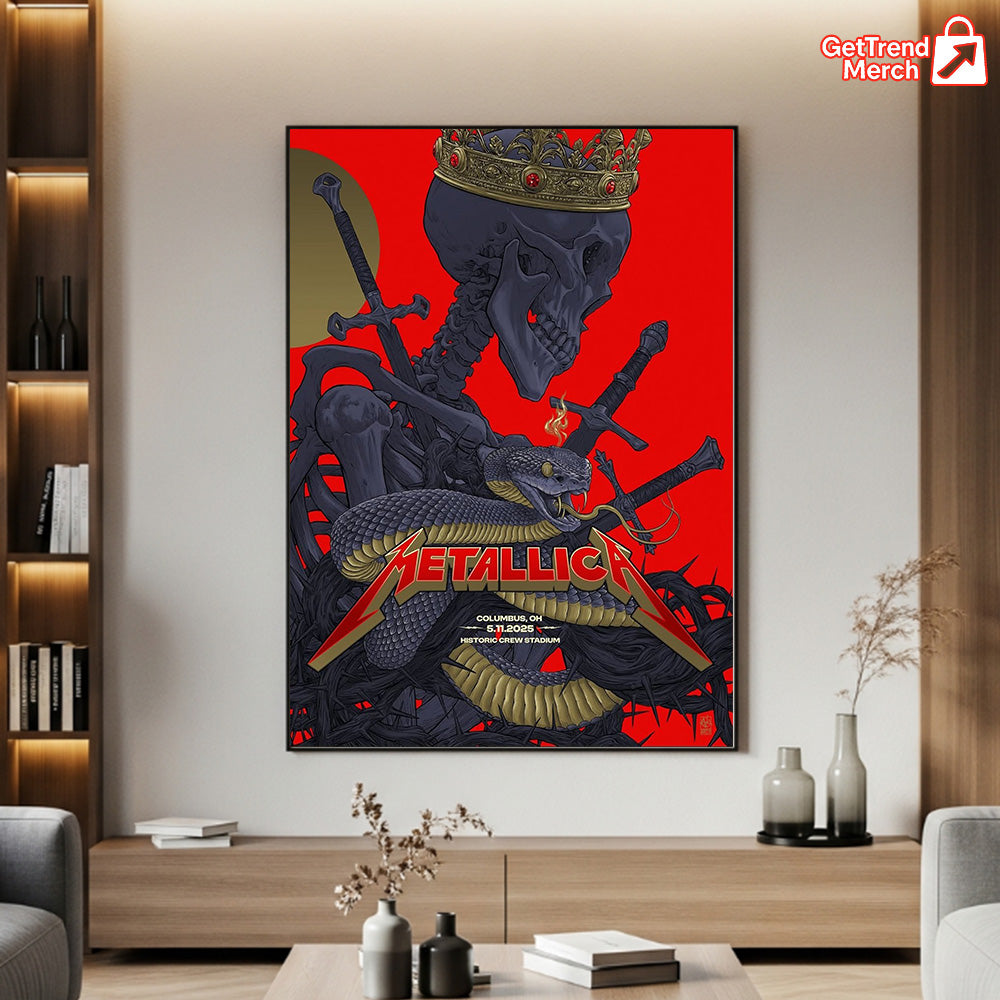 Metallica M72 World Tour May 11, 2025 Columbus, OH Historic Crew Stadium – Snake & Crowned Skeleton Poster Canvas Wall Art - Get Trend Merch