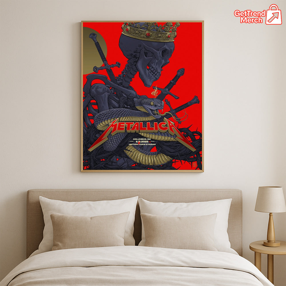 Metallica M72 World Tour May 11, 2025 Columbus, OH Historic Crew Stadium – Snake & Crowned Skeleton Poster Canvas Wall Art - Get Trend Merch
