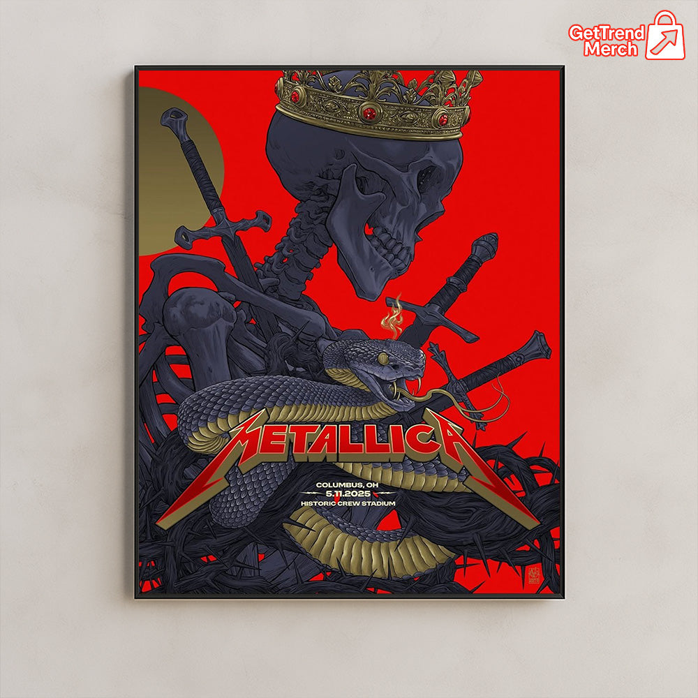 Metallica M72 World Tour May 11, 2025 Columbus, OH Historic Crew Stadium – Snake & Crowned Skeleton Poster Canvas Wall Art