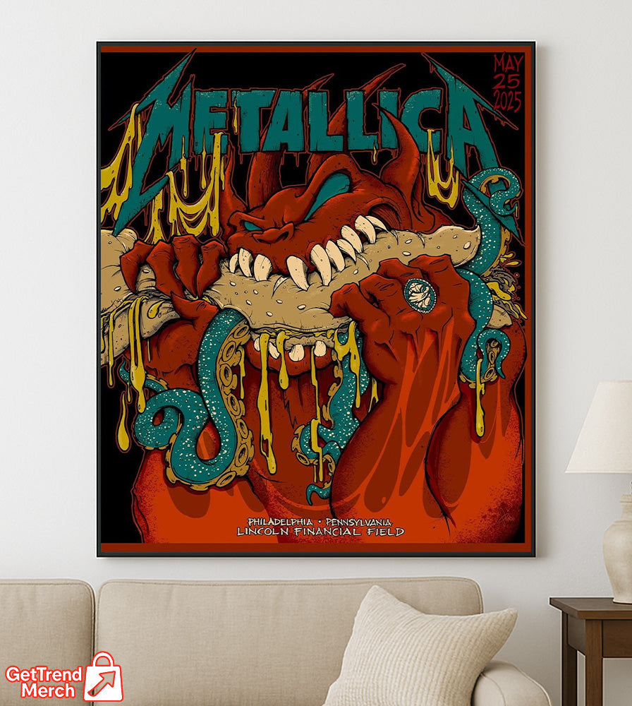 Metallica M72 World Tour May 25, 2025 Philadelphia, PA Lincoln Financial Field – Devil Hot Dog Monster Poster Canvas Wall Art - Get Trend Merch