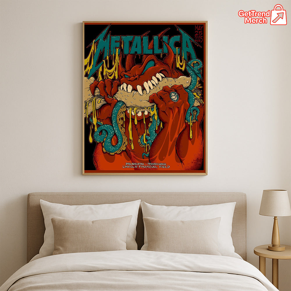 Metallica M72 World Tour May 25, 2025 Philadelphia, PA Lincoln Financial Field – Devil Hot Dog Monster Poster Canvas Wall Art - Get Trend Merch