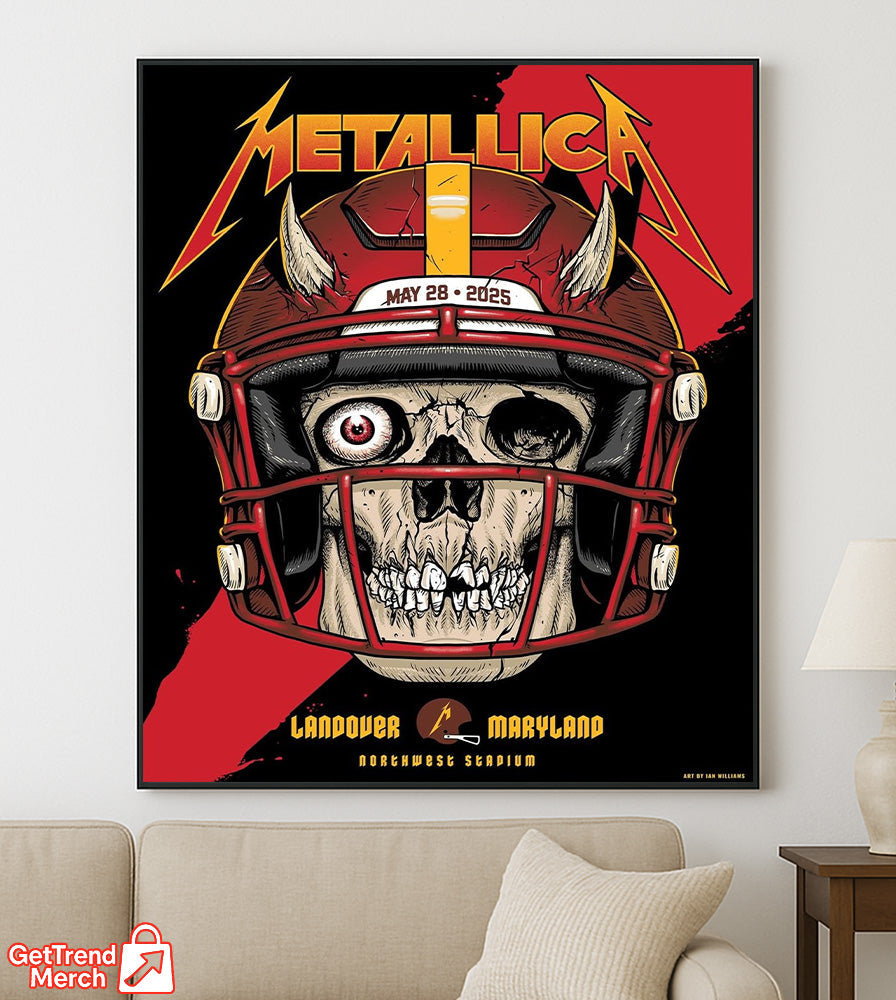 Metallica M72 World Tour May 28, 2025 Landover, MD Northwest Stadium – Skull Football Helmet Poster Canvas Wall Art - Get Trend Merch
