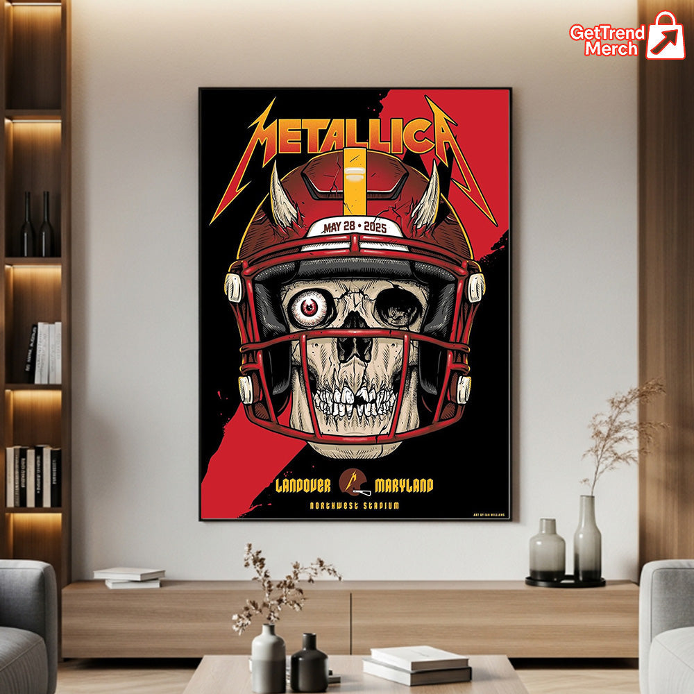Metallica M72 World Tour May 28, 2025 Landover, MD Northwest Stadium – Skull Football Helmet Poster Canvas Wall Art