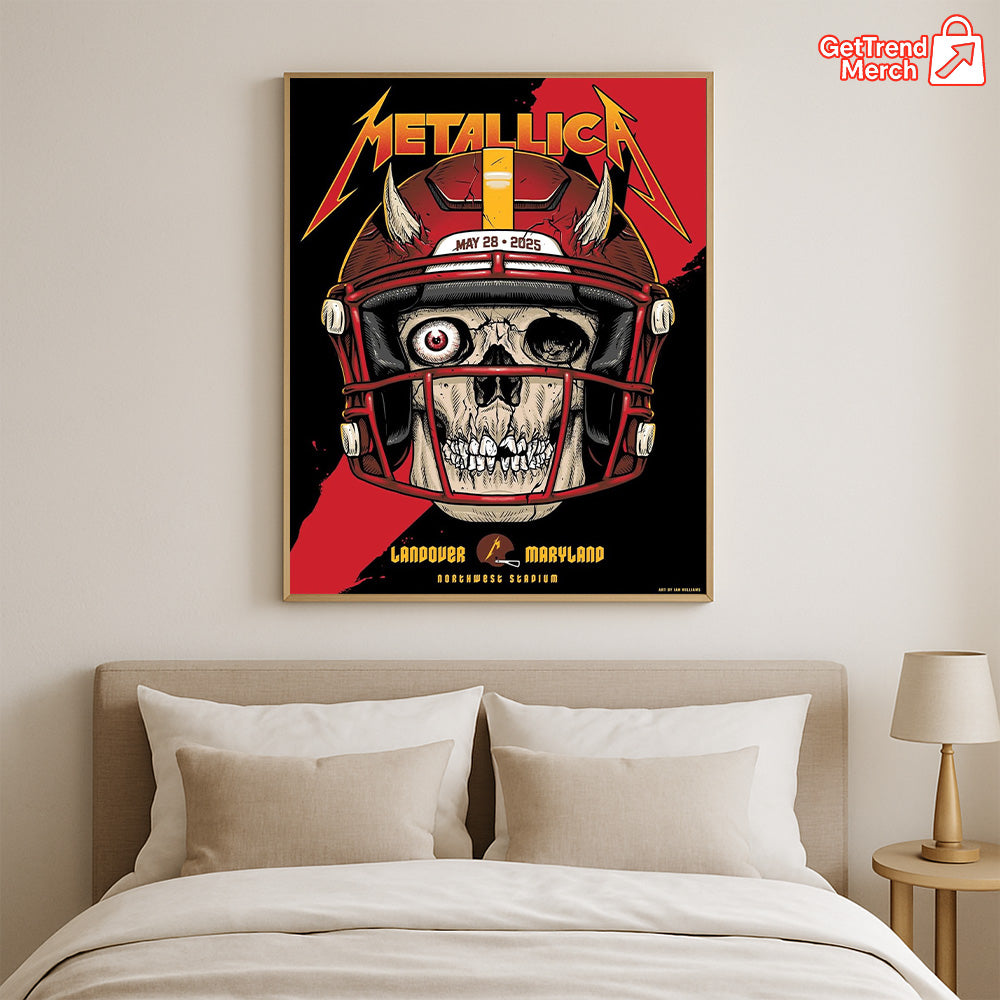 Metallica M72 World Tour May 28, 2025 Landover, MD Northwest Stadium – Skull Football Helmet Poster Canvas Wall Art