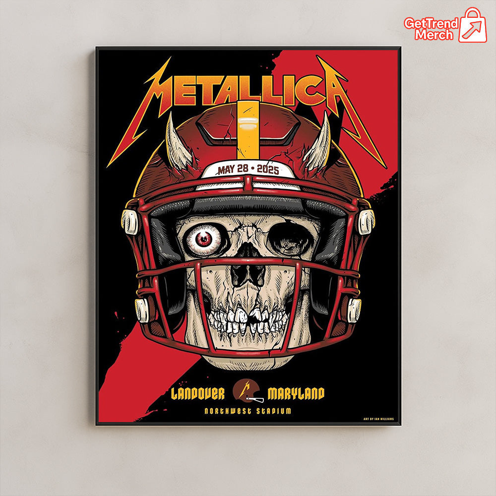 Metallica M72 World Tour May 28, 2025 Landover, MD Northwest Stadium – Skull Football Helmet Poster Canvas Wall Art