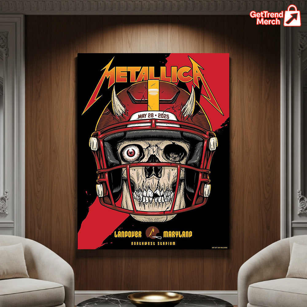 Metallica M72 World Tour May 28, 2025 Landover, MD Northwest Stadium – Skull Football Helmet Poster Canvas Wall Art - Get Trend Merch
