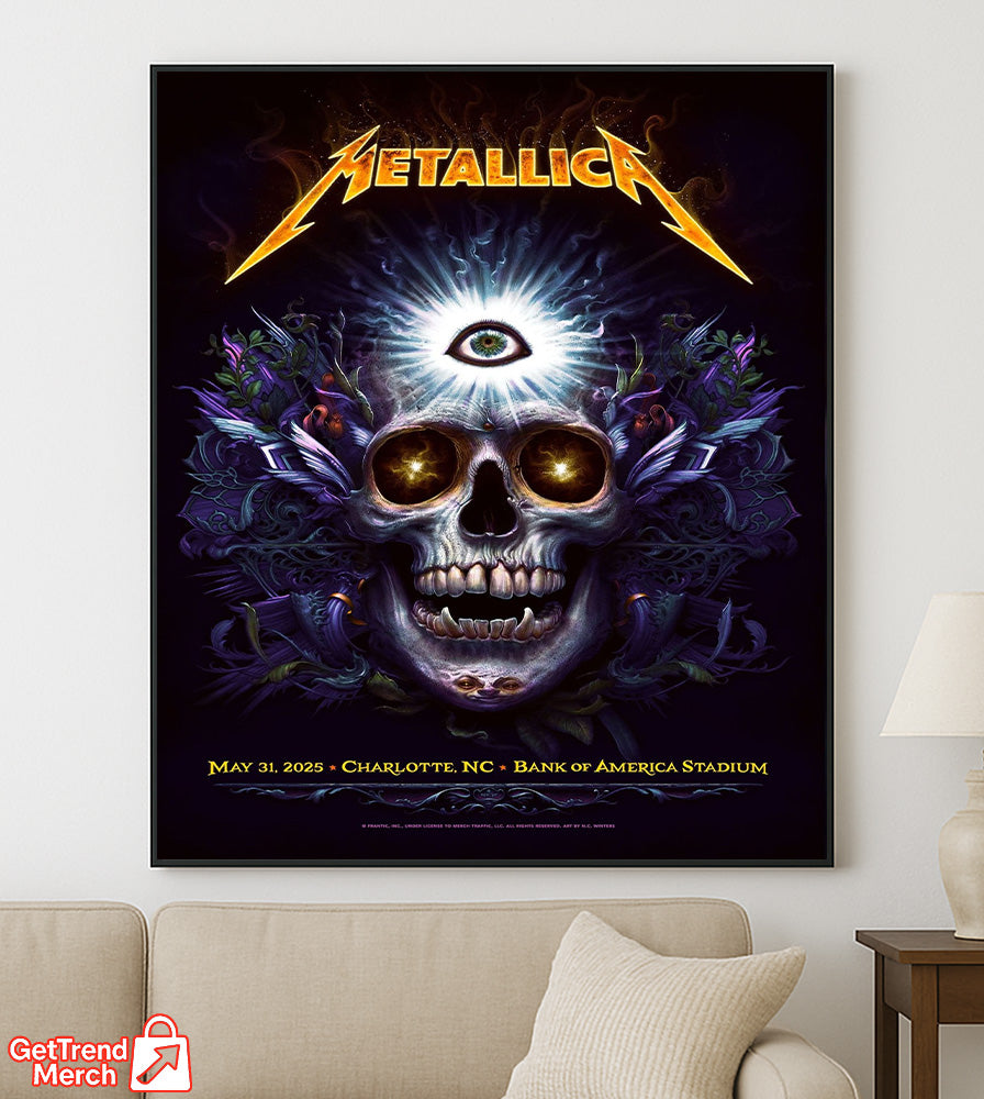 Metallica M72 World Tour May 31 2025, Charlotte NC Bank of America Stadium - Skull Eye Poster Canvas Wall Art