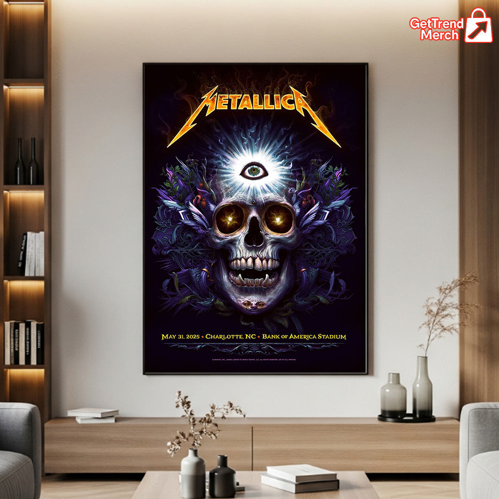 Metallica M72 World Tour May 31 2025, Charlotte NC Bank of America Stadium - Skull Eye Poster Canvas Wall Art