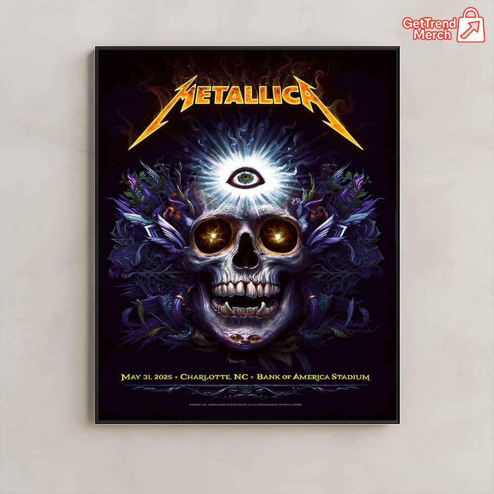 Metallica M72 World Tour May 31 2025, Charlotte NC Bank of America Stadium - Skull Eye Poster Canvas Wall Art