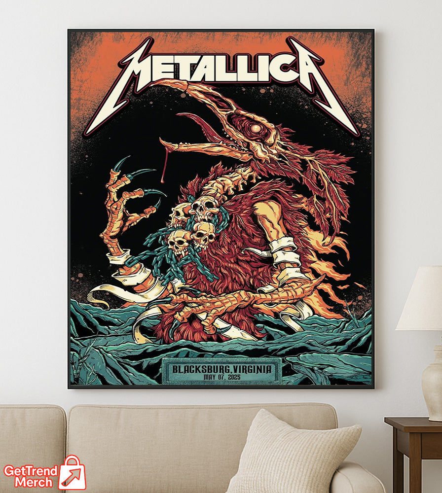 Metallica M72 World Tour May 7, 2025 Blacksburg, VA Lane Stadium – Tonight in Virginia Setlist Poster Canvas Wall Art - Get Trend Merch