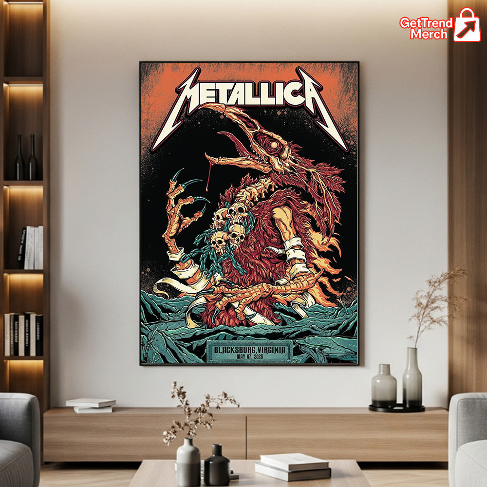 Metallica M72 World Tour May 7, 2025 Blacksburg, VA Lane Stadium – Tonight in Virginia Setlist Poster Canvas Wall Art
