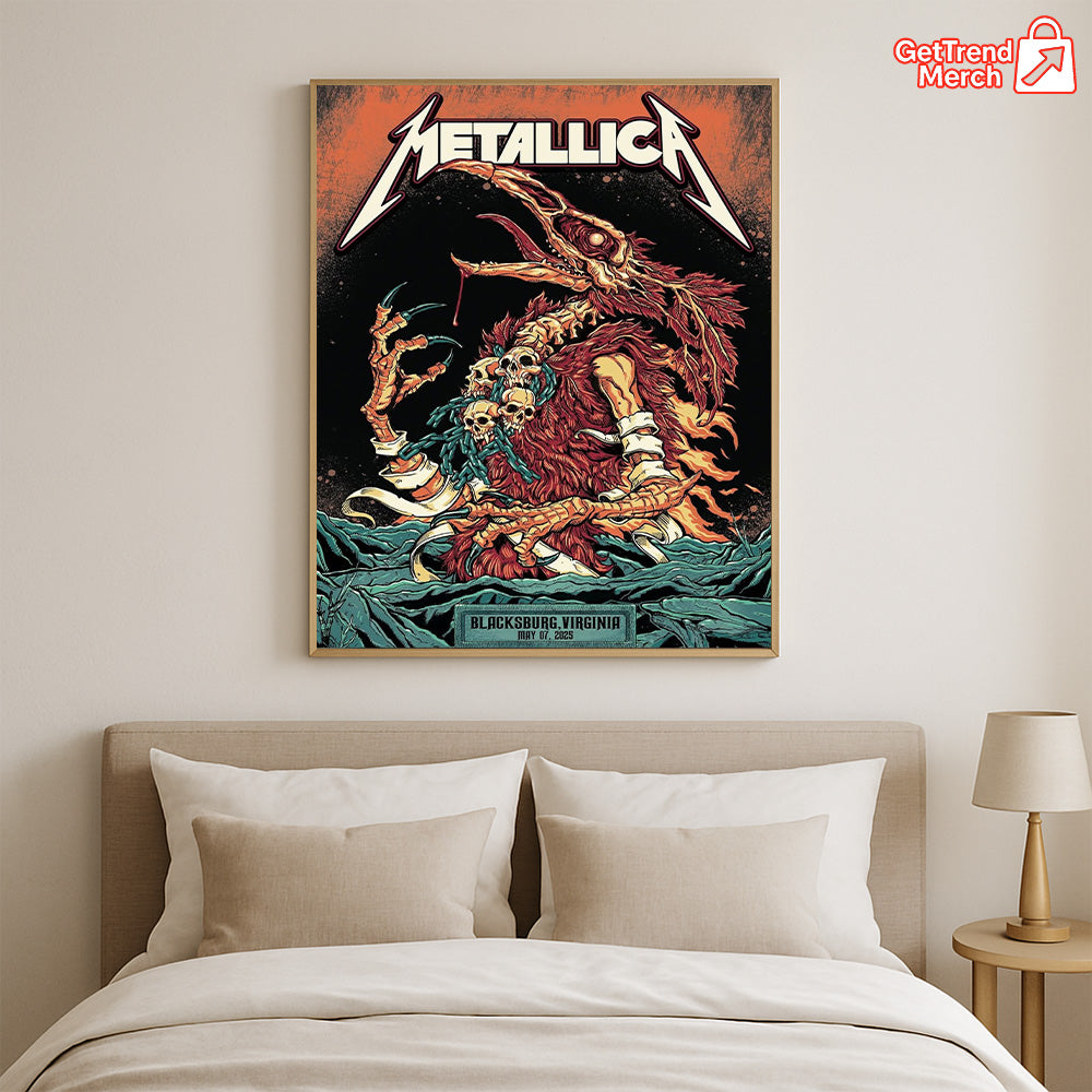 Metallica M72 World Tour May 7, 2025 Blacksburg, VA Lane Stadium – Tonight in Virginia Setlist Poster Canvas Wall Art