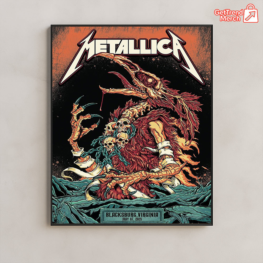 Metallica M72 World Tour May 7, 2025 Blacksburg, VA Lane Stadium – Tonight in Virginia Setlist Poster Canvas Wall Art