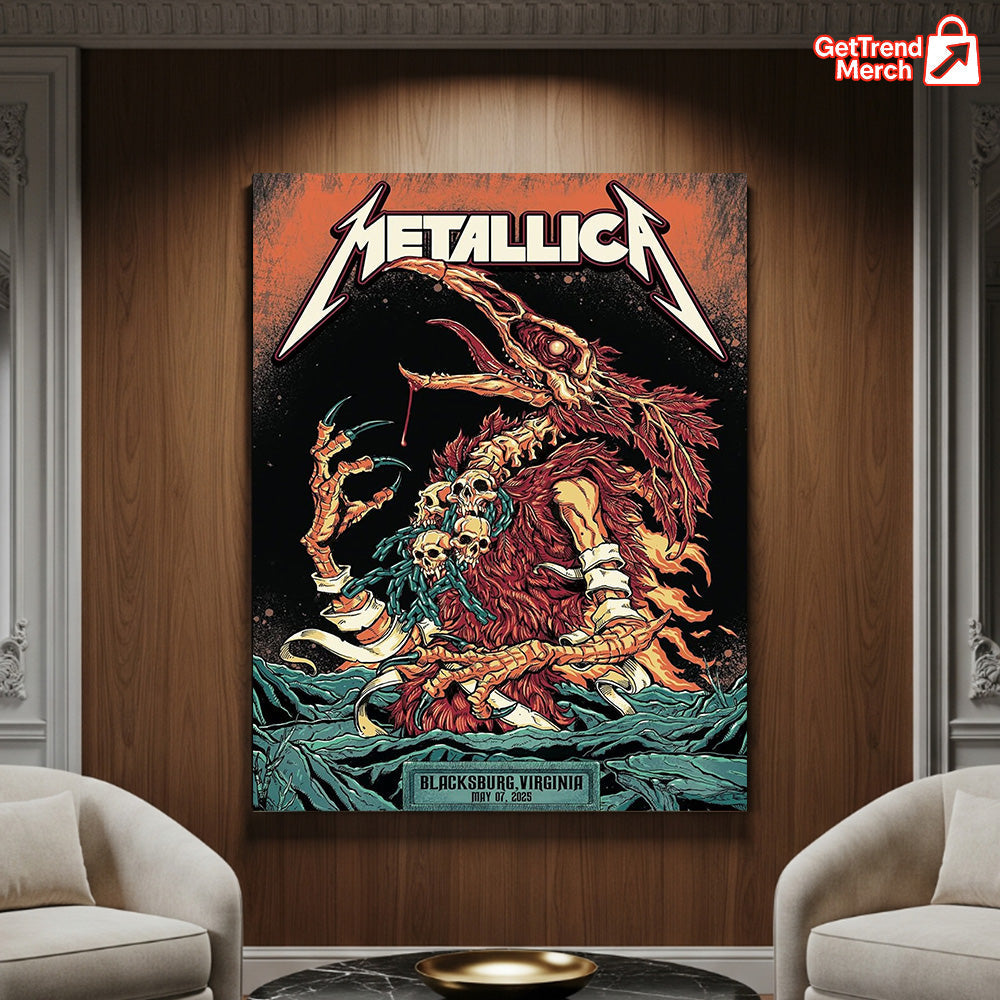 Metallica M72 World Tour May 7, 2025 Blacksburg, VA Lane Stadium – Tonight in Virginia Setlist Poster Canvas Wall Art
