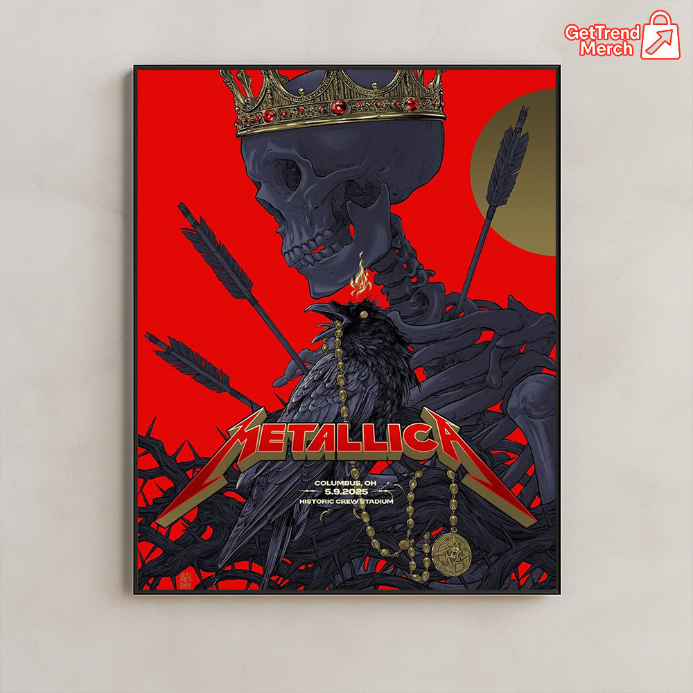 Metallica M72 World Tour May 9, 2025 Columbus, OH Historic Crew Stadium – Crowned Skull Raven Poster Canvas Wall Art - Get Trend Merch