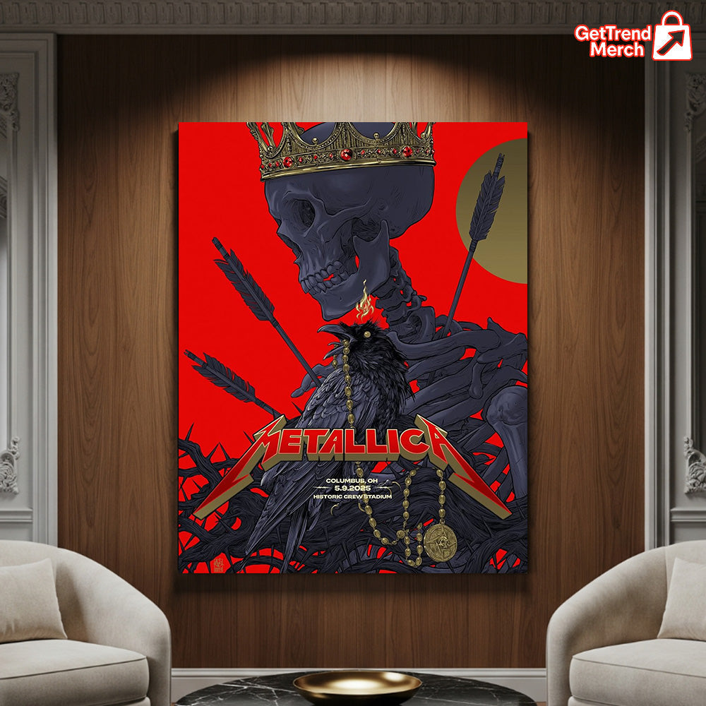 Metallica M72 World Tour May 9, 2025 Columbus, OH Historic Crew Stadium – Crowned Skull Raven Poster Canvas Wall Art - Get Trend Merch