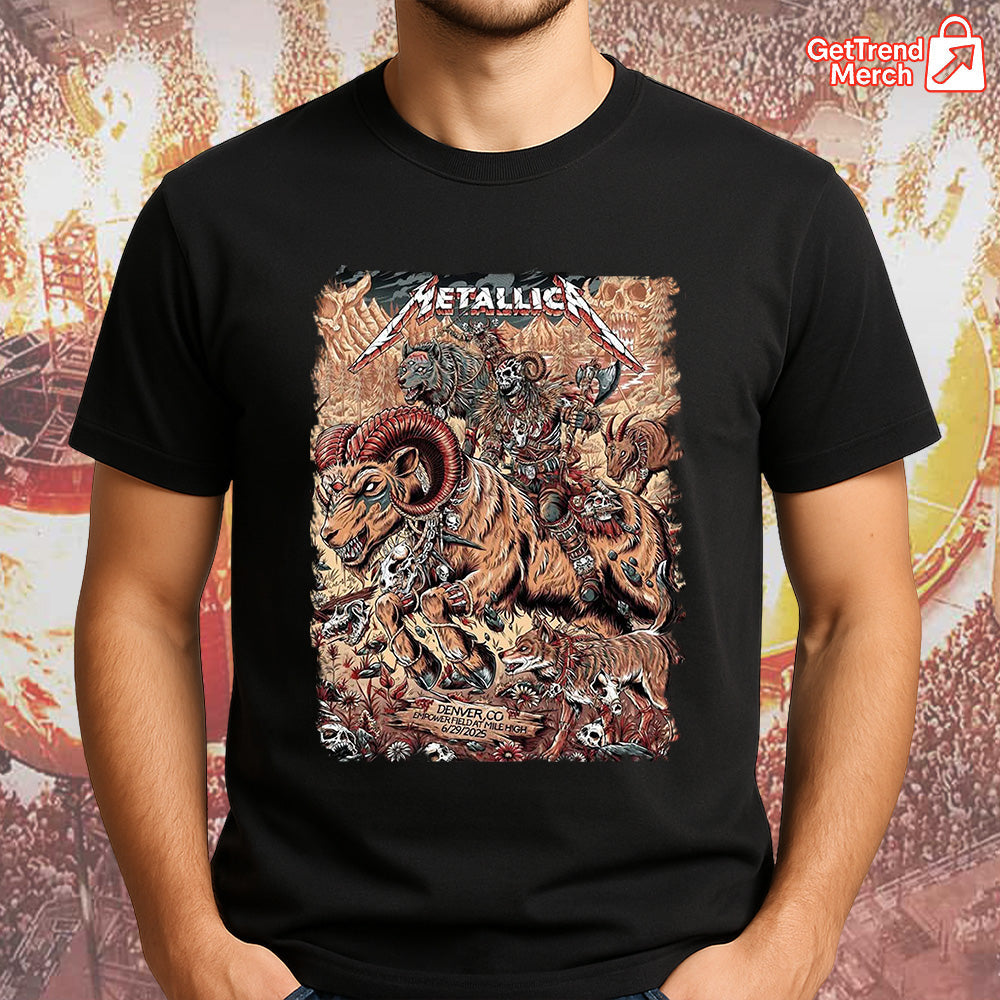 Metallica Concert Tour M72 World Tour - June 29, 2025 Denver, Colorado Empower Field at Mile High - No Repeat Weekend Setlist Official Band T-Shirt - Get Trend Merch