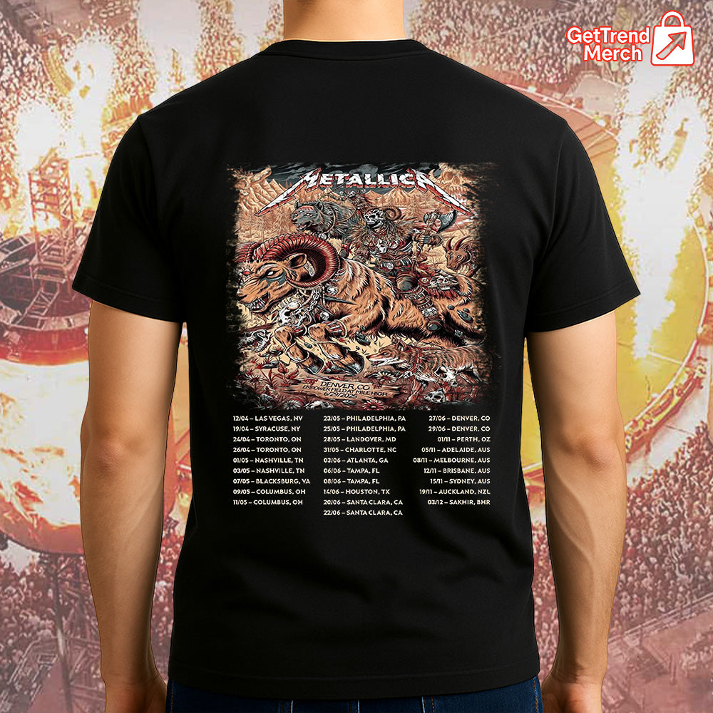 Metallica Concert Tour M72 World Tour - June 29, 2025 Denver, Colorado Empower Field at Mile High - No Repeat Weekend Setlist Official Band T-Shirt - Get Trend Merch