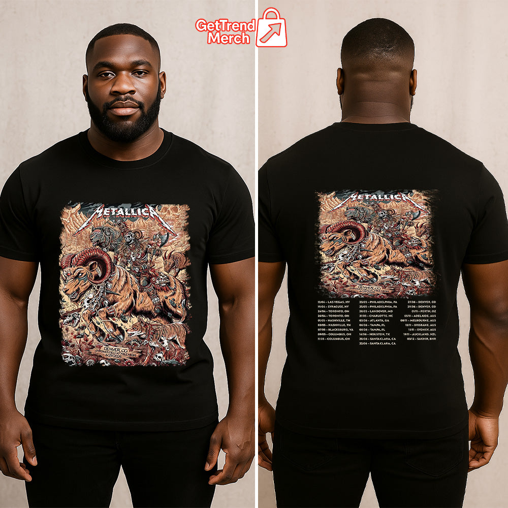 Metallica Concert Tour M72 World Tour - June 29, 2025 Denver, Colorado Empower Field at Mile High - No Repeat Weekend Setlist Official Band T-Shirt - Get Trend Merch