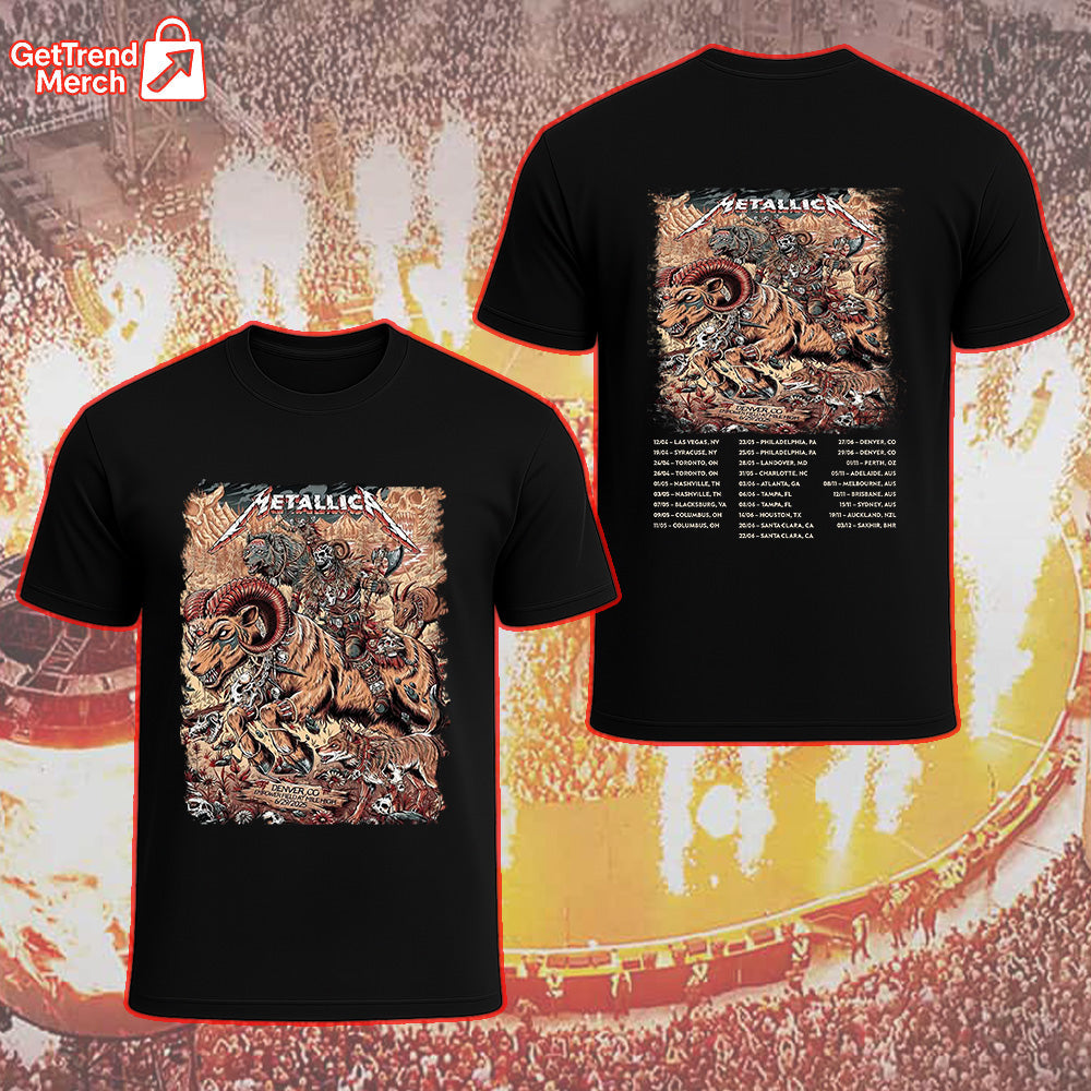 Metallica Concert Tour M72 World Tour - June 29, 2025 Denver, Colorado Empower Field at Mile High - No Repeat Weekend Setlist Official Band T-Shirt
