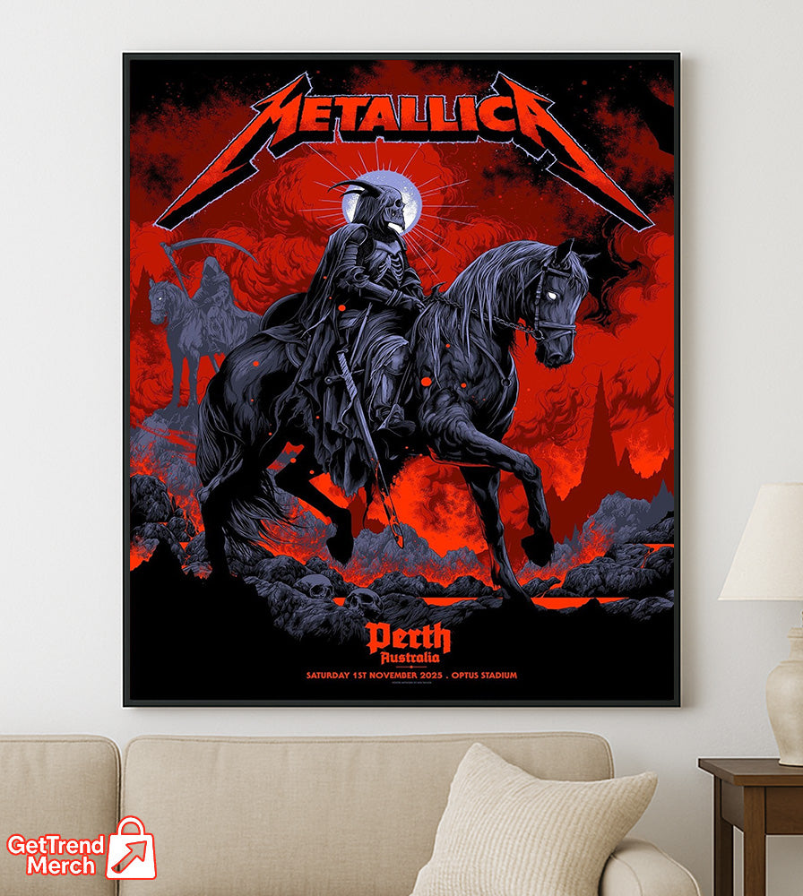 Metallica, Perth, Australia, Optus Stadium, 2025, Poster Canvas Wall Art, Concert Poster, Tour Merch Style, Fan-Made Tribute, Collector
