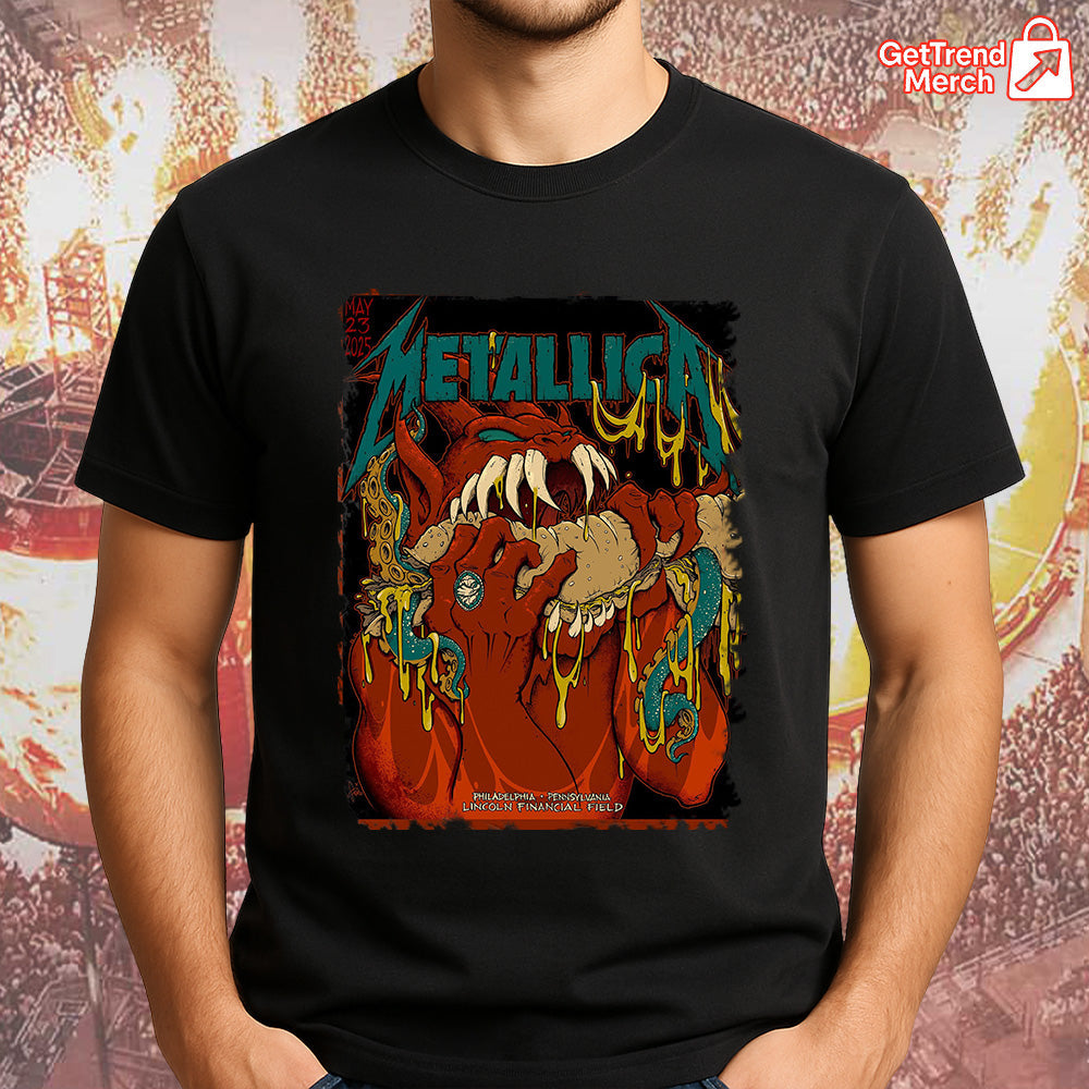 Metallica Philadelphia 2025 Night 1 T-Shirt | Red Monster Bite Tour Tee – Lincoln Financial Field