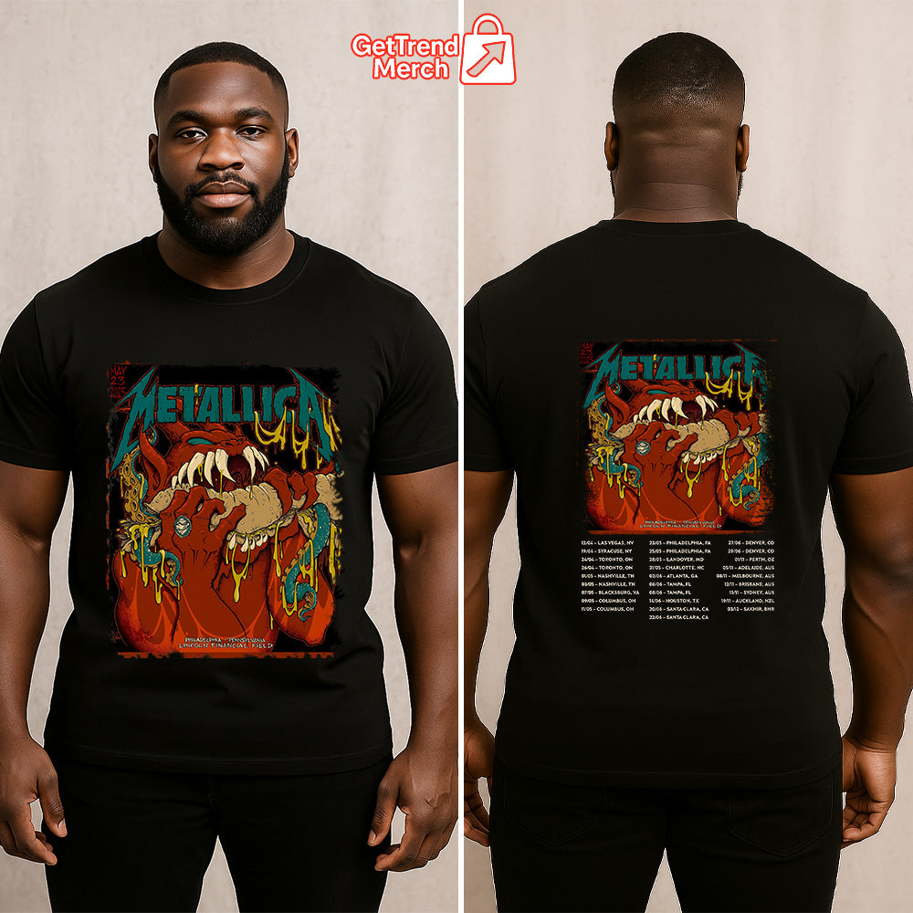 Metallica Philadelphia 2025 Night 1 T-Shirt | Red Monster Bite Tour Tee – Lincoln Financial Field