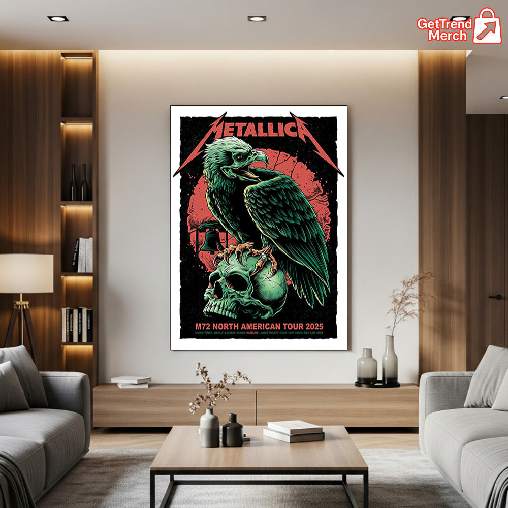 Metallica Poster Canvas, M72 North American Tour 2025, Skull Eagle Rhys Cooper Art, Concert Wall Art Decor - Get Trend Merch