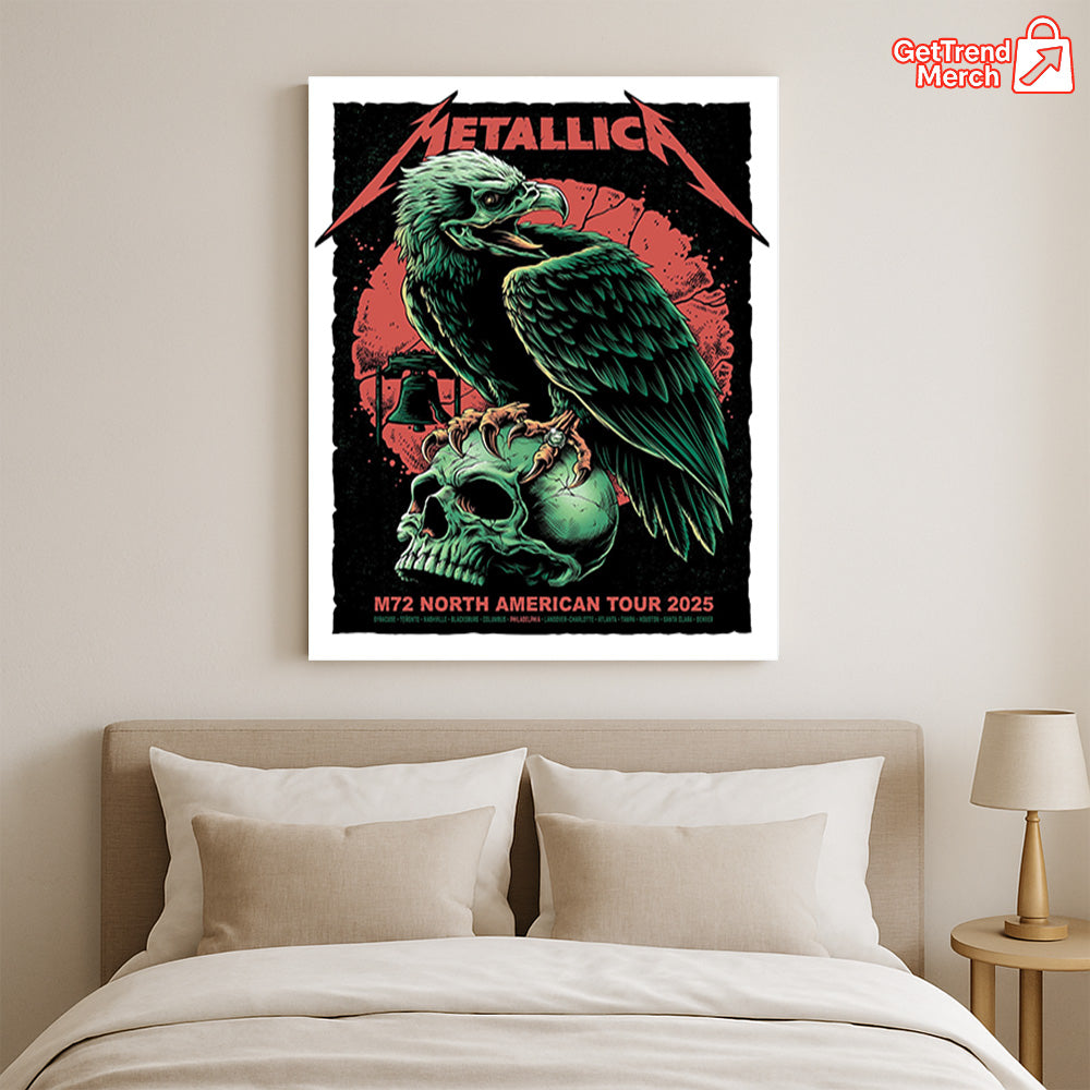 Metallica Poster Canvas, M72 North American Tour 2025, Skull Eagle Rhys Cooper Art, Concert Wall Art Decor - Get Trend Merch