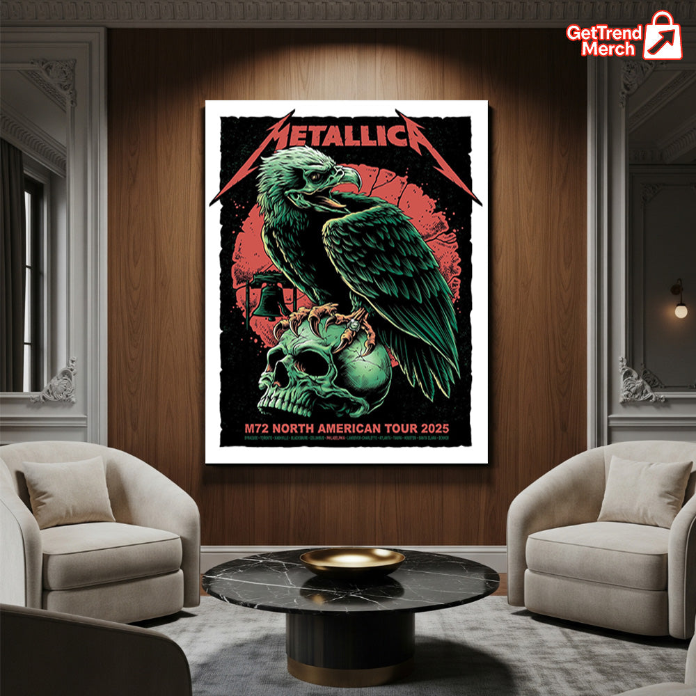 Metallica Poster Canvas, M72 North American Tour 2025, Skull Eagle Rhys Cooper Art, Concert Wall Art Decor - Get Trend Merch