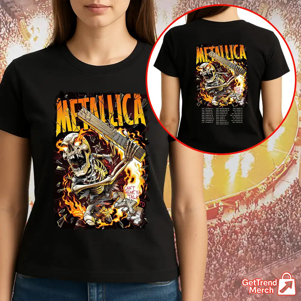 Metallica Skeleton Flames Graphic Shirt