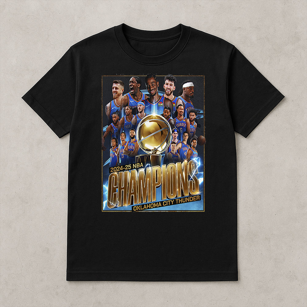 Oklahoma City Thunder 2025 NBA Champions Shirt – Finals Trophy Team Celebration Tee - Get Trend Merch