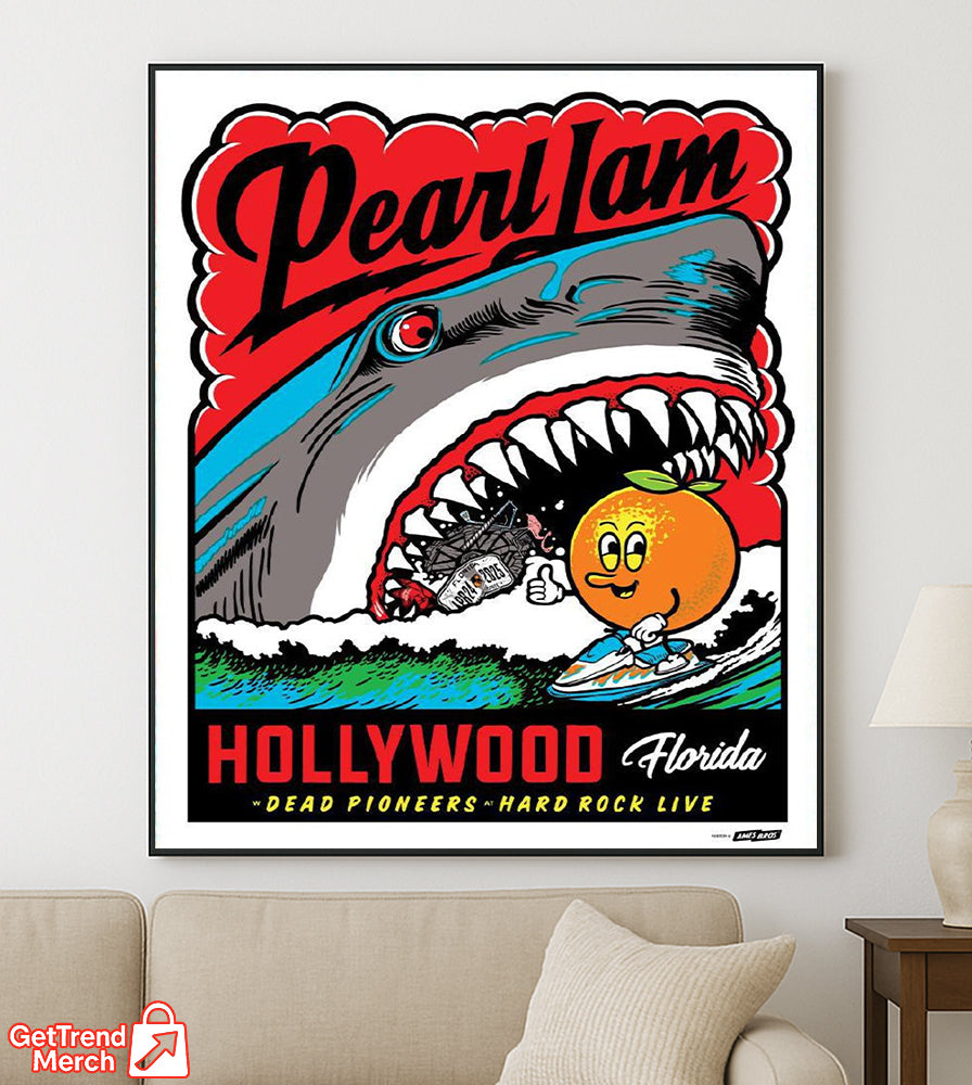 Pearl Jam Hollywood FL Concert Poster – Hard Rock Live  Hollywood, FL April 24 2025 “Dead Pioneers” Event Print by Coby Schultz