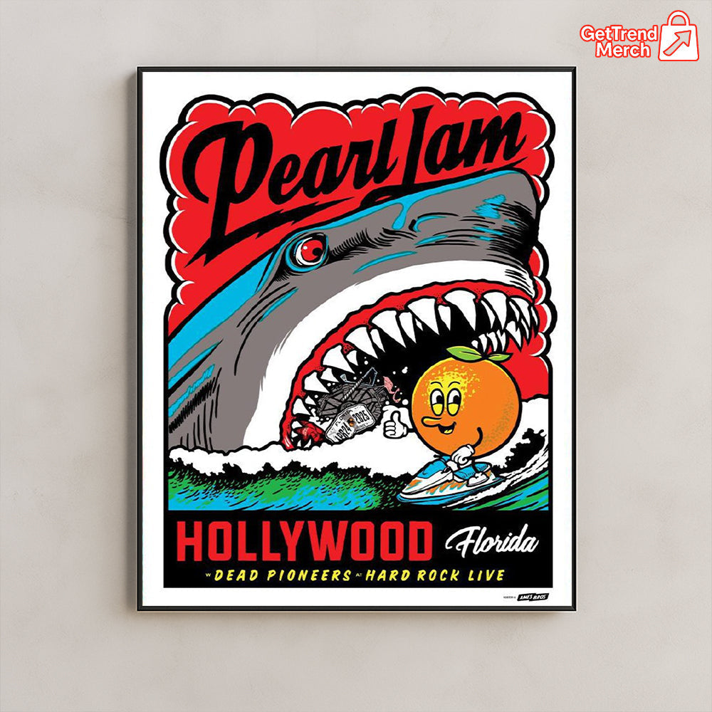 Pearl Jam Hollywood FL Concert Poster – Hard Rock Live  Hollywood, FL April 24 2025 “Dead Pioneers” Event Print by Coby Schultz