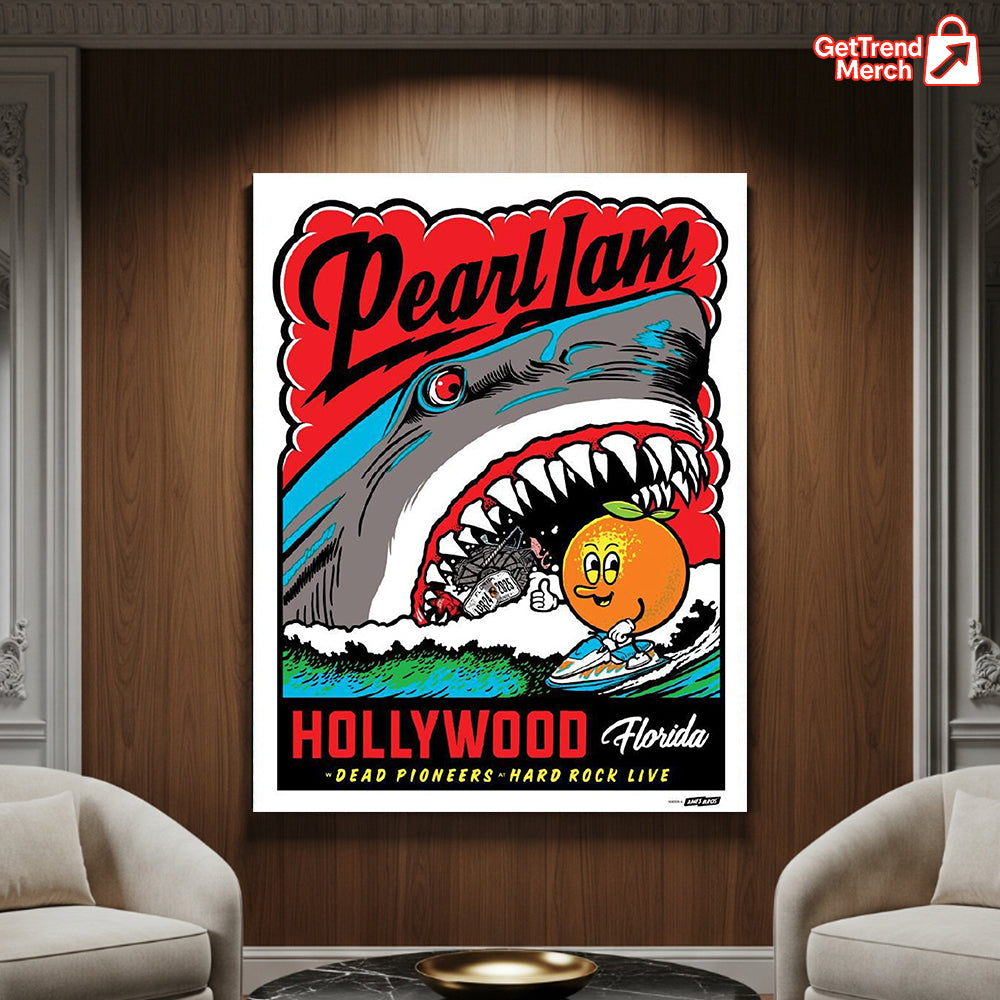 Pearl Jam Hollywood FL Concert Poster – Hard Rock Live  Hollywood, FL April 24 2025 “Dead Pioneers” Event Print by Coby Schultz